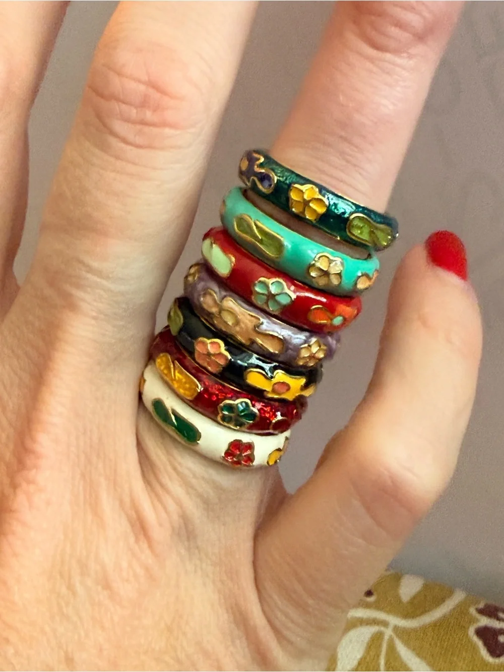 Cloisonné Stackable Floral Enamel Rings - Multicolor— price is for ONE